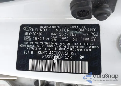 2016 Hyundai Accent Se z USA, uszkodzony, nr VIN KMHCT4AEXGU158057